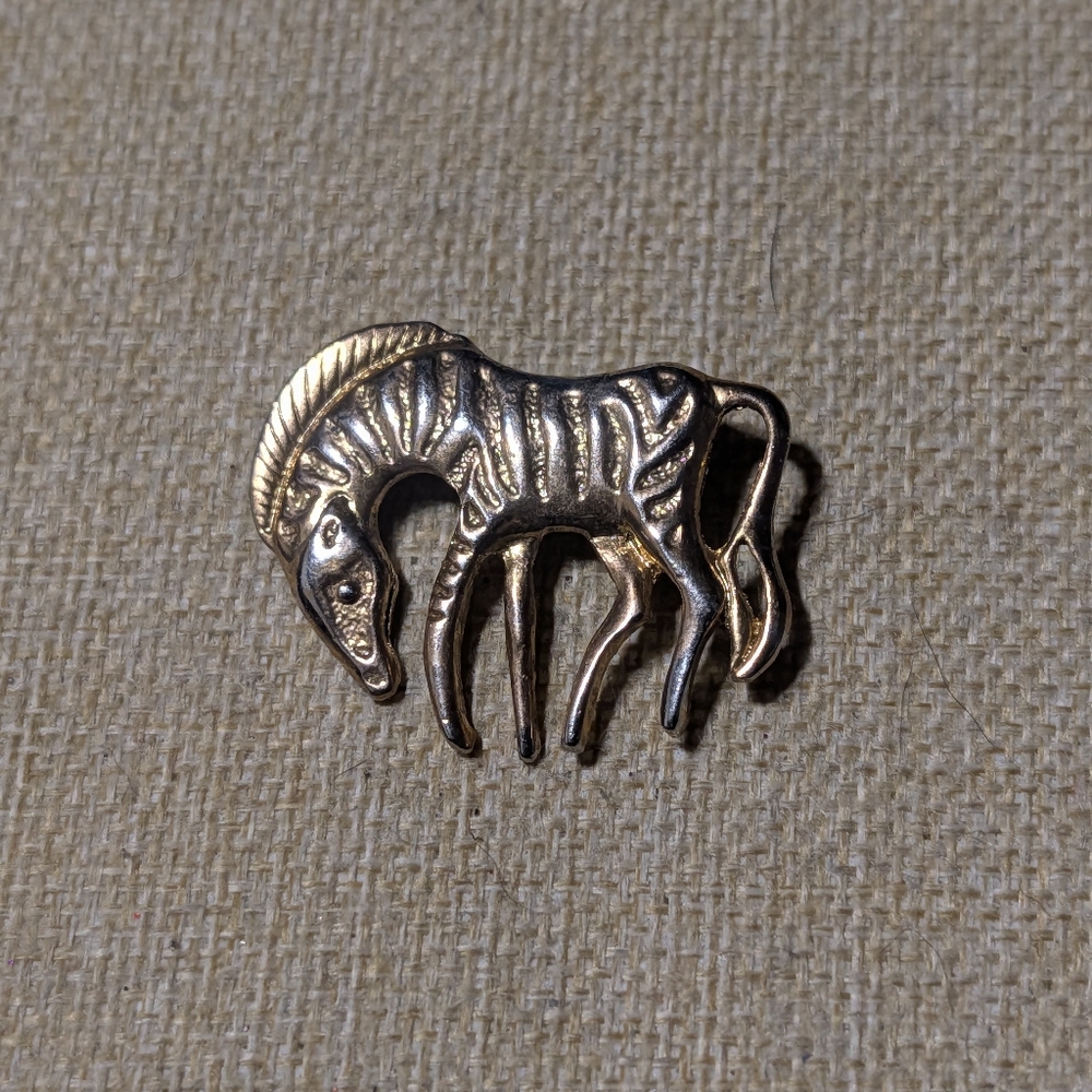 Goldtoned Metal Zebra Brooch Pin